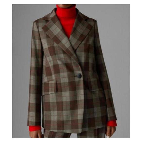 Bogner Philina Blazer in Brown/Red $890 NWT Plaid  Sz 6 Small - Picture 1 of 9